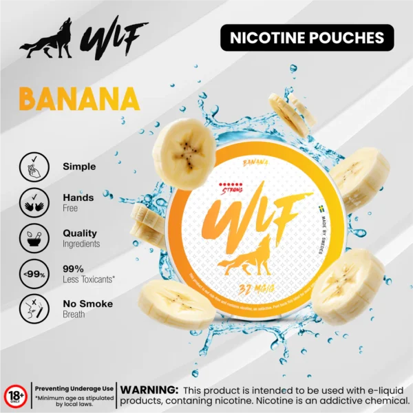 WLF Banana 16mg Snus – Slim Banana Flavored Nicotine Pouches (20 Portions, Extra Strong, 16mg Nicotine) – Fast Delivery in UAE